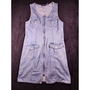 vintage 90s DPS New York women's Denim Zip Front Sleeveless Shirt Dress Size M